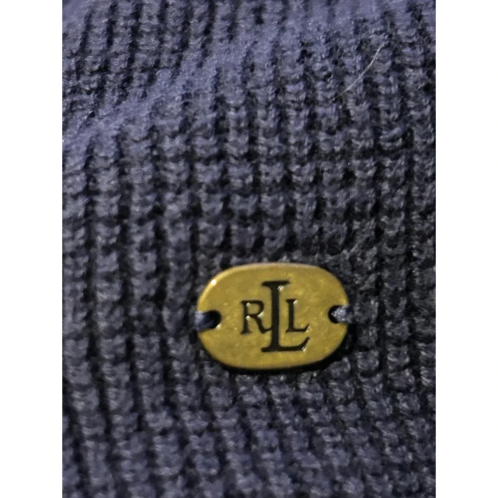 Lauren Ralph Lauren Navy Blue Waffle Knit Cowl Neck Drawstring Sweater‎ Womens M